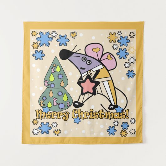 Vrolijk kerstfeest Nieuwjaar Symbool Mouse Cartoon Wandkleed (Voorkant)