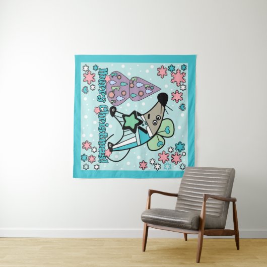 Vrolijk kerstfeest Nieuwjaar Symbool Mouse Cartoon Wandkleed (In Situ (horizontaal))