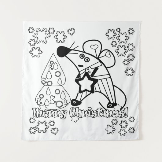 Vrolijk kerstfeest Nieuwjaar Symbool Mouse Cartoon Wandkleed (Voorkant)