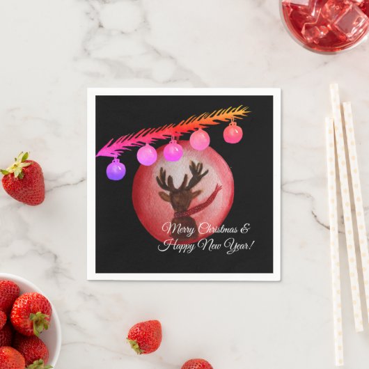 Vrolijk kerstfeest, Nieuwjaar waterverf hertenserv Servet (Insitu)