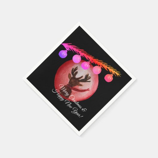 Vrolijk kerstfeest, Nieuwjaar waterverf hertenserv Servet (Hoek)