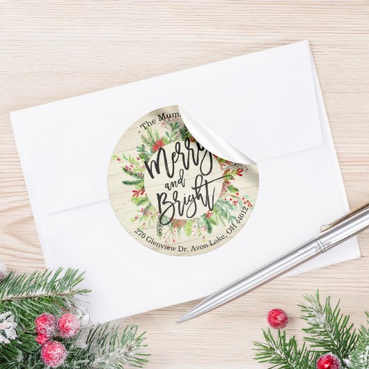 Vrolijk kerstfeest Nieuwjaar Wish Holly Wreataddre Ronde Sticker