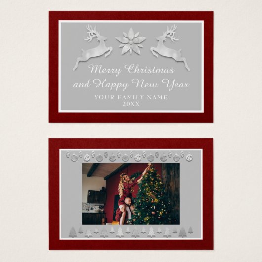 Vrolijk kerstfeest, nieuwjaarsnaam Burgundy Gray Visitekaartje (Voorkant /achterkant)