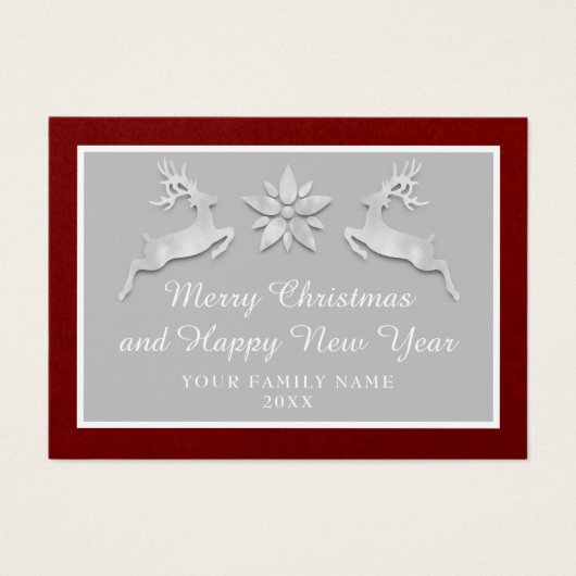 Vrolijk kerstfeest, nieuwjaarsnaam Burgundy Gray Visitekaartje (Voorkant)