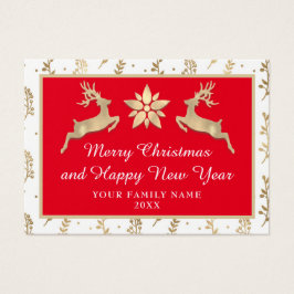 Vrolijk kerstfeest, nieuwjaarsnaam rood Lijst Gold Visitekaartje