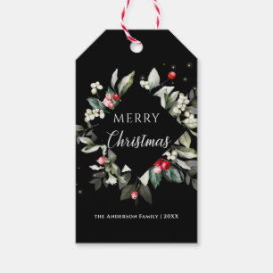 Vrolijk kerstfeest   Noel Holly Berries Gift Label Cadeaulabel
