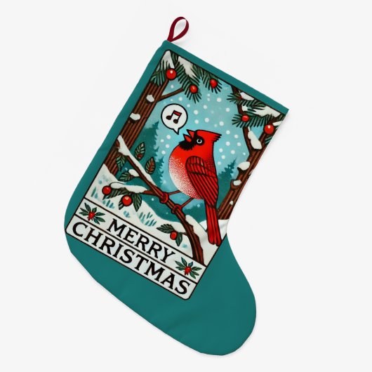 Vrolijk Kerstfeest Noordelijke Rode Kardinaal Grote Kerstsok (Voorkant (Hangend))