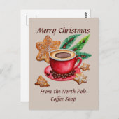 Vrolijk Kerstfeest Noordpool Coffee Shop Briefkaart (Voorkant / Achterkant)