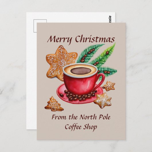Vrolijk Kerstfeest Noordpool Coffee Shop Briefkaart (Voorkant / Achterkant)