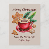 Vrolijk Kerstfeest Noordpool Coffee Shop Briefkaart (Voorkant)