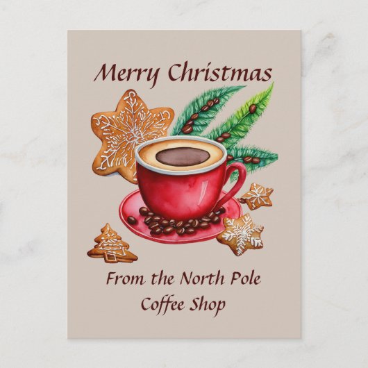 Vrolijk Kerstfeest Noordpool Coffee Shop Briefkaart (Voorkant)