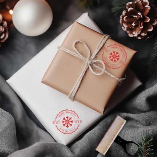 Vrolijk Kerstfeest Noordpool Rood Classic Rubberstempel