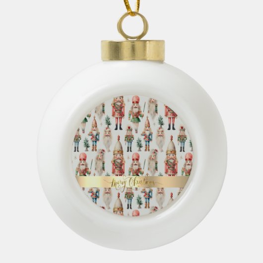 Vrolijk Kerstfeest Notenkraker Vakantie Keramische Bal Ornament (Voorkant)