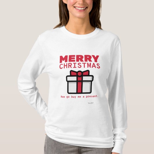 Vrolijk kerstfeest. Nu koop ik een Cadeau. Shirts (Voorkant)