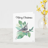 Vrolijk kerstfeest Nuthatch Bird Holiday Card Kaart (Gele Bloem)