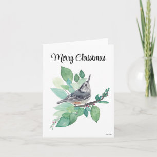 Vrolijk kerstfeest Nuthatch Bird Holiday Card Kaart