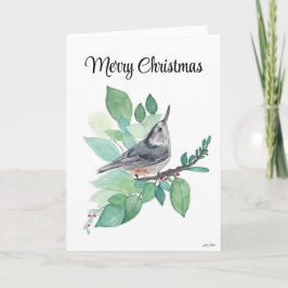 Vrolijk kerstfeest Nuthatch Bird Holiday Card Kaart