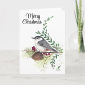 Vrolijk kerstfeest Nuthatch Bird Holiday Card Kaart (Voorkant)