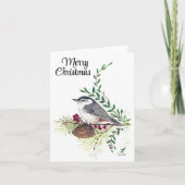 Vrolijk kerstfeest Nuthatch Bird Holiday Card Kaart (Voorkant)