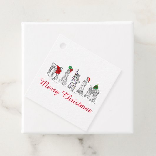 Vrolijk Kerstfeest NYC Gebouwen Bezienswaardighede Bedankjes Labels (In situ)