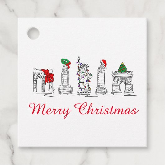 Vrolijk Kerstfeest NYC Gebouwen Bezienswaardighede Bedankjes Labels (Voorkant)