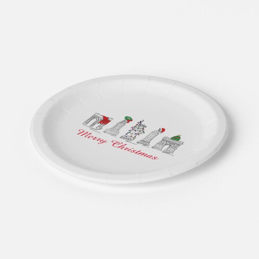 Vrolijk Kerstfeest NYC Gebouwen Bezienswaardighede Papieren Bordje (Gekanteld)