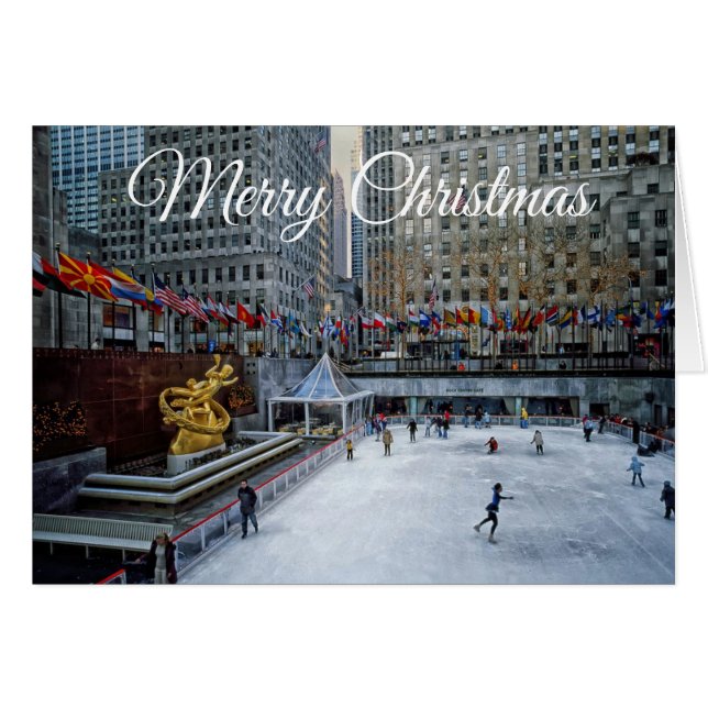 Vrolijk Kerstfeest NYC Rockefeller Skaters Kaart (Voorkant Horizontaal)