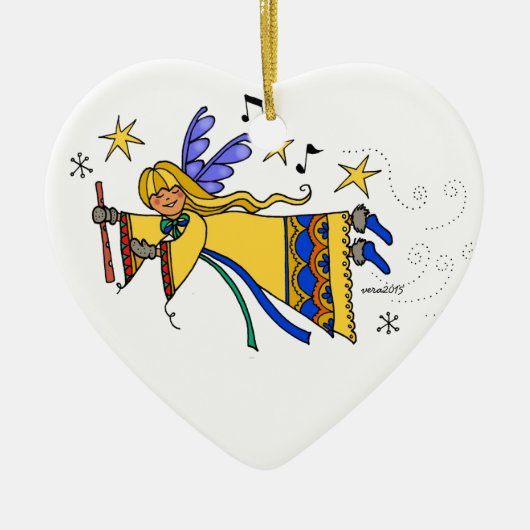 Vrolijk kerstfeest Oekraïnse volkskunst Angel Keramisch Ornament (Voorkant)