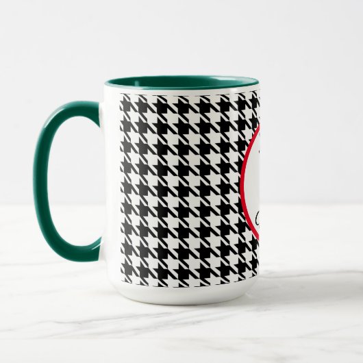Vrolijk Kerstfeest of Naam op Houndstooth 15oz Mok (Links)
