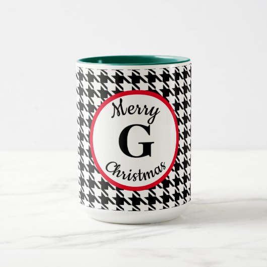 Vrolijk Kerstfeest of Naam op Houndstooth 15oz Mok (Midden)