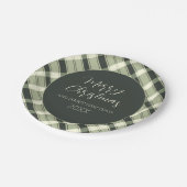 Vrolijk Kerstfeest Olive Green Plaid Script Rustie Papieren Bordje (Gekanteld)