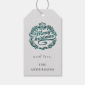 Vrolijk kerstfeest om Blauwgroen schalen grijs te  Cadeaulabel (Voorkant)