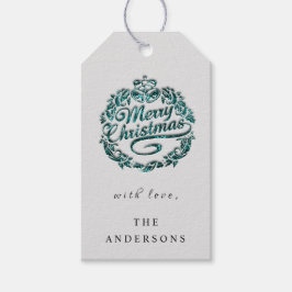 Vrolijk kerstfeest om Blauwgroen schalen grijs te  Cadeaulabel