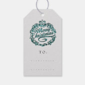 Vrolijk kerstfeest om Blauwgroen schalen grijs te  Cadeaulabel (Achterkant)