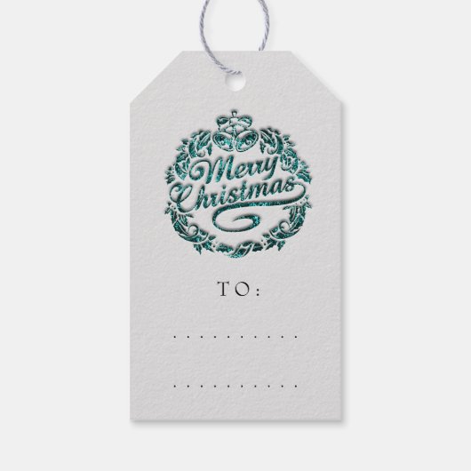 Vrolijk kerstfeest om Blauwgroen schalen grijs te  Cadeaulabel (Achterkant)
