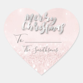 Vrolijk kerstfeest om Confetti Pink Heart Gold te  Hart Sticker