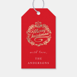 Vrolijk kerstfeest om krans Royal Red Golden te no Cadeaulabel