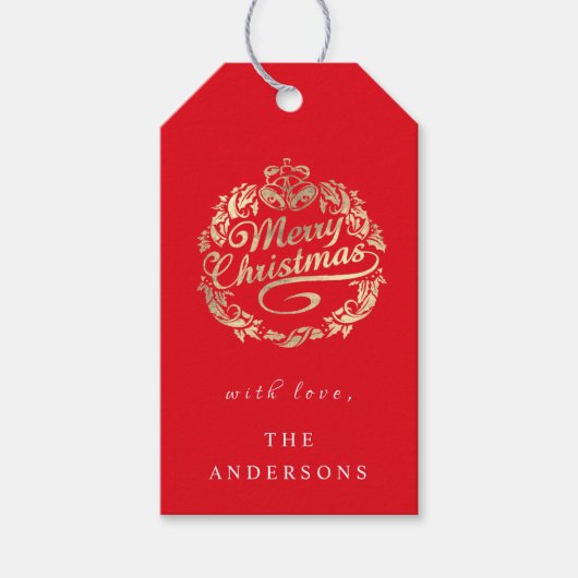 Vrolijk kerstfeest om krans Royal Red Golden te no Cadeaulabel (Voorkant)