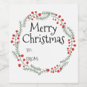 Vrolijk kerstfeest om van rustieke krans lijst sch wijn etiket (Enkel label)