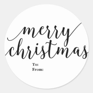 Vrolijk kerstfeest om van zwart script type elegan ronde sticker