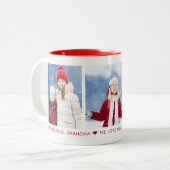 Vrolijk Kerstfeest Oma 3 Foto Aangepaste Koffie Mo Tweekleurige Koffiemok (Voorkant links)
