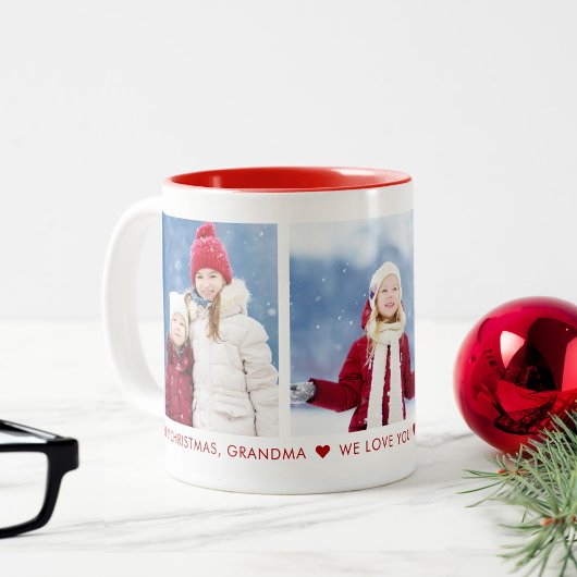 Vrolijk Kerstfeest Oma 3 Foto Aangepaste Koffie Mo Tweekleurige Koffiemok