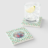 Vrolijk Kerstfeest Oma Foto | Groene bomen wit Stenen Onderzetter (Zijkant)