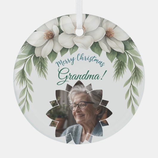 Vrolijk Kerstfeest Oma Foto Vakantie Gift Glas Ornament (Voorkant)