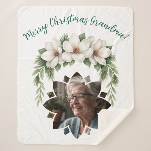 Vrolijk Kerstfeest Oma Foto Vakantie Gift Sherpa Deken (Voorkant)