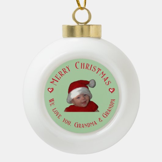 Vrolijk Kerstfeest Oma & Opa, Eigen Foto Gift, Keramische Bal Ornament (Voorkant)