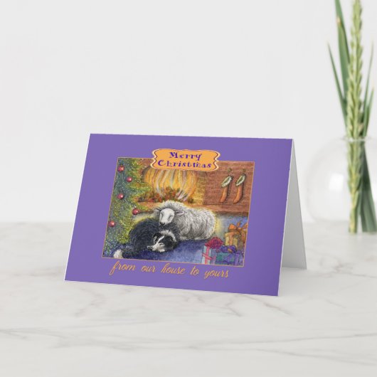 Vrolijk kerstfeest, ons huis naar het jouwe, honde feestdagen kaart (Voorkant)