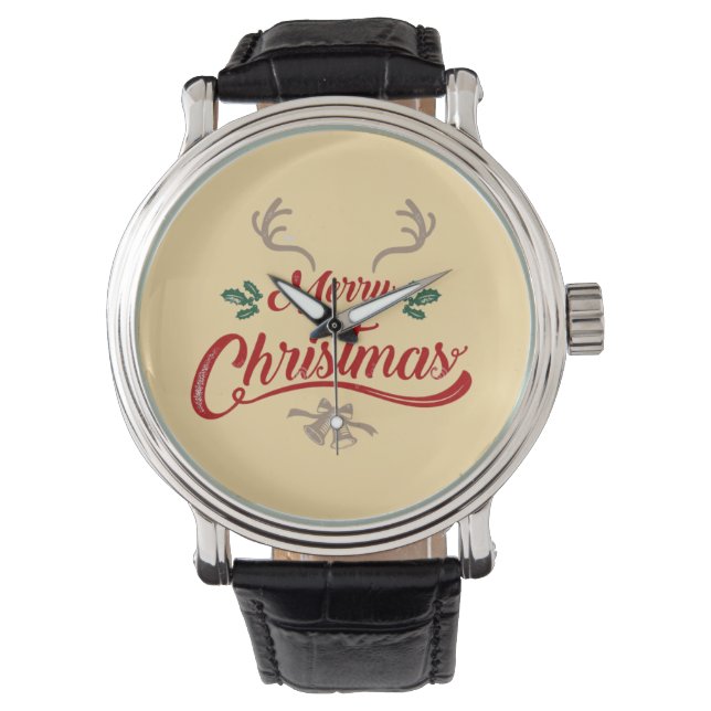 Vrolijk kerstfeest  ontwerp | Rood & Groen Horloge (Voorkant)