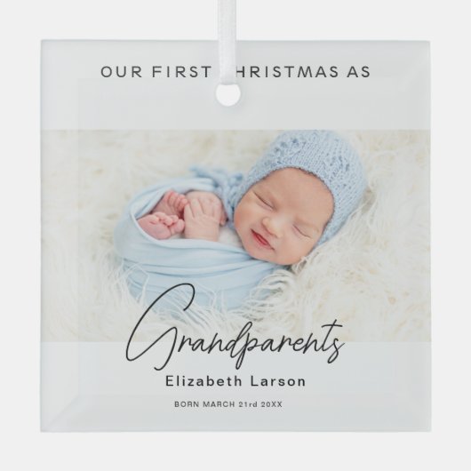 Vrolijk kerstfeest Onze eerste Schattigee Baby als Glas Ornament (Voorkant)