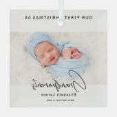 Vrolijk kerstfeest Onze eerste Schattigee Baby als Glas Ornament (Achterkant)
